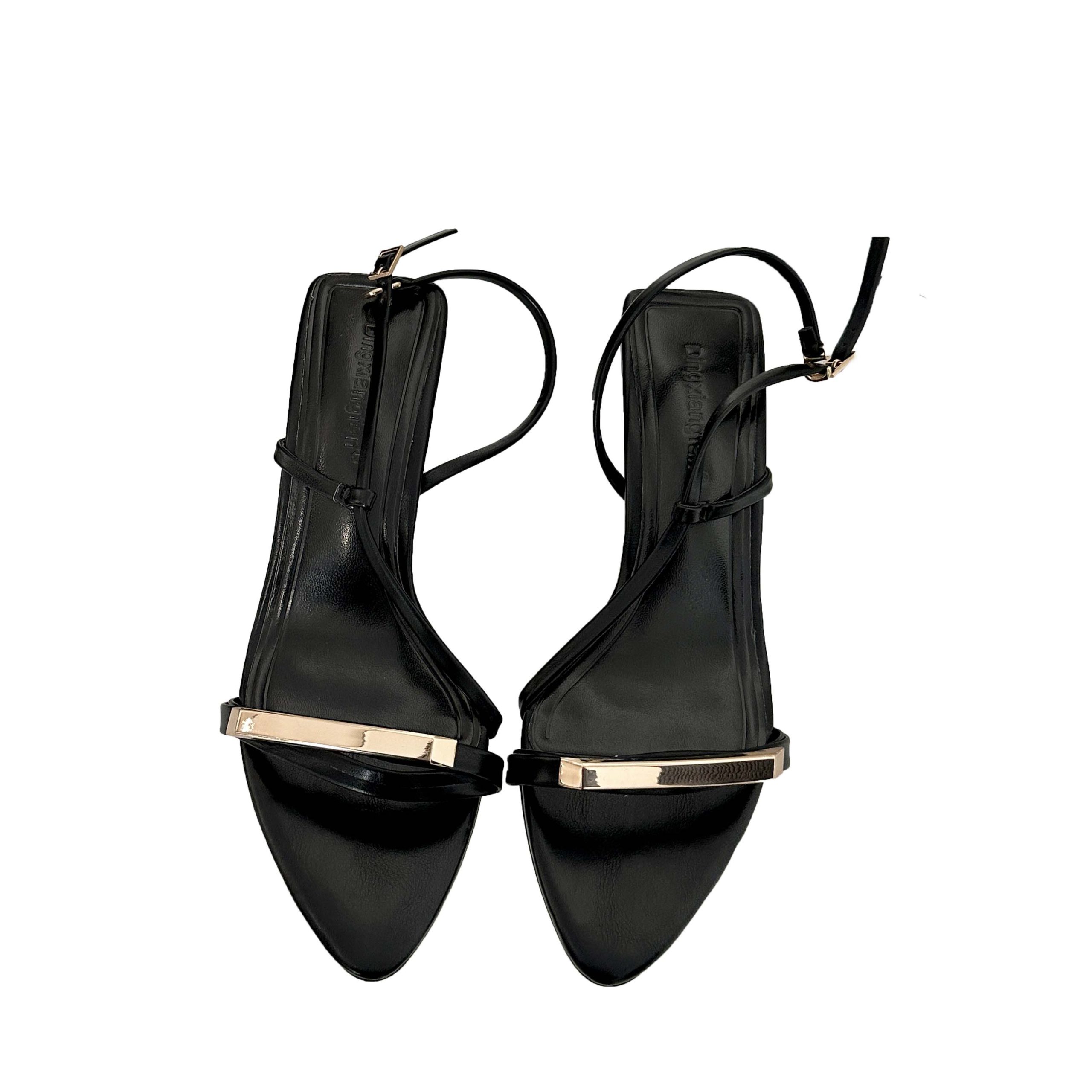 2024 Spring New Simple Versatile One-Strap Thin Heel Sandals European American Style Fine Strap Buckle Solid Color Open Toe Women's Shoes
