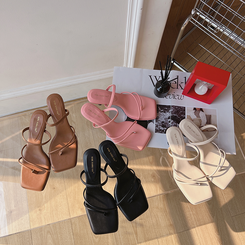 2024 Summer Simple Designer Style Square Toe Strap High Heel Sandals Fashion Versatile Commute Comfortable Women's Shoes