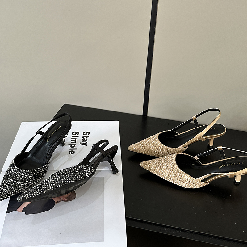 2024 Spring Summer New Minimalist Pointed Toe Women's Shoes Thin Heel Fashion Elegant Mid Heel Sandals 1121-3