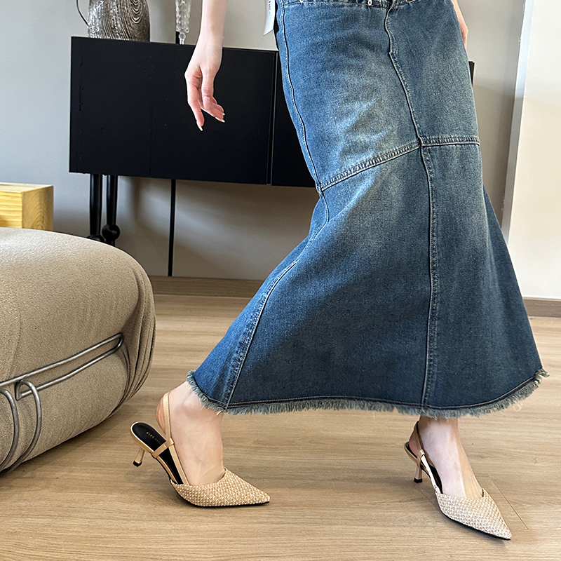 2024 Spring Summer New Minimalist Pointed Toe Women's Shoes Thin Heel Fashion Elegant Mid Heel Sandals 1121-3