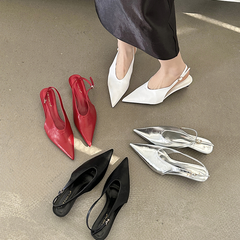 1706325330001_220622.jpg 2024 Spring Summer Fashion Pointed Toe Women's Kitten Heel Closed Toe Sandals Korean Style Versatile Shallow Mouth Shoes