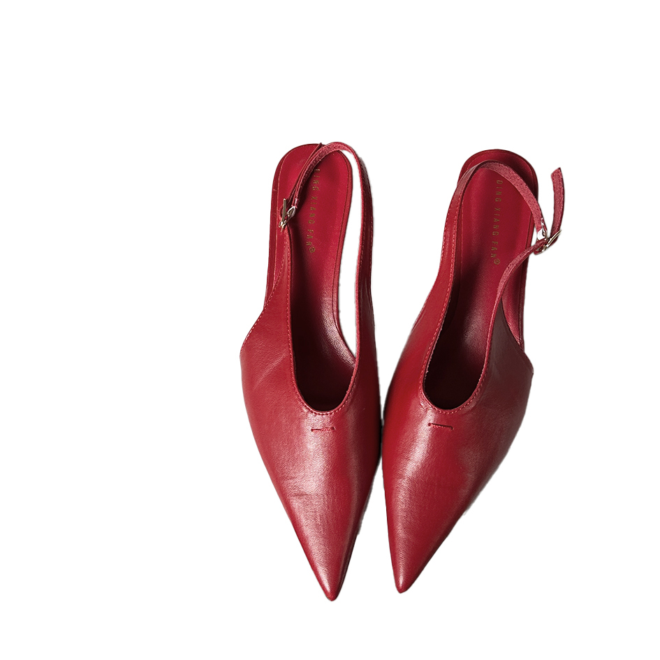 1706325360198_644707.jpg 2024 Spring Summer Fashion Pointed Toe Women's Kitten Heel Closed Toe Sandals Korean Style Versatile Shallow Mouth Shoes