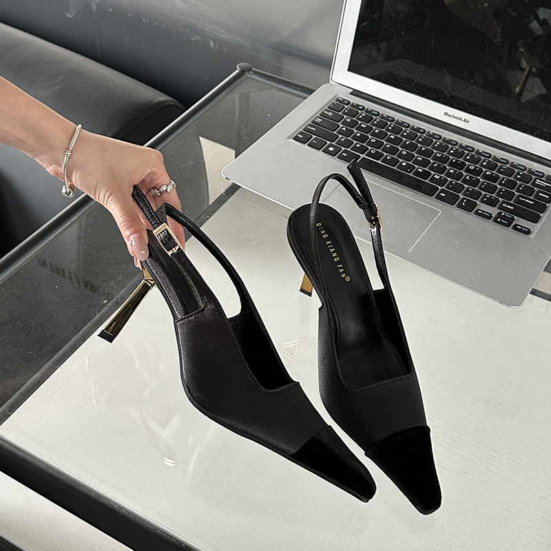 1706327221081_106197.jpg 2024 Spring Summer New European American Style Pointed Toe Closed Toe High Heel Sandals Simple Fashion Color Block