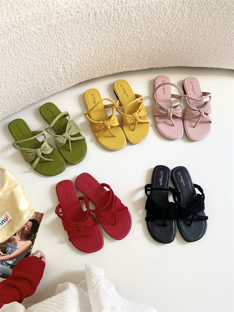 1744263001378_737718.jpg Fairy Style Summer Slippers 2025 New French Bow Flat Sandals for Dresses
