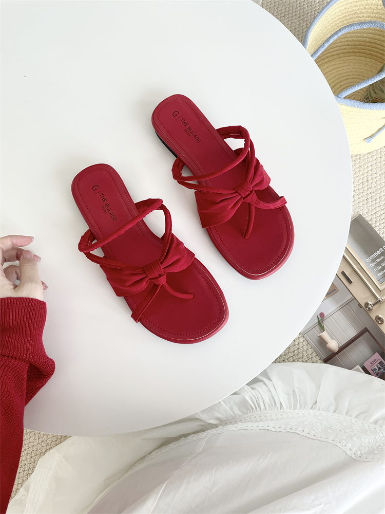 1744263041884_633444.jpg Fairy Style Summer Slippers 2025 New French Bow Flat Sandals for Dresses