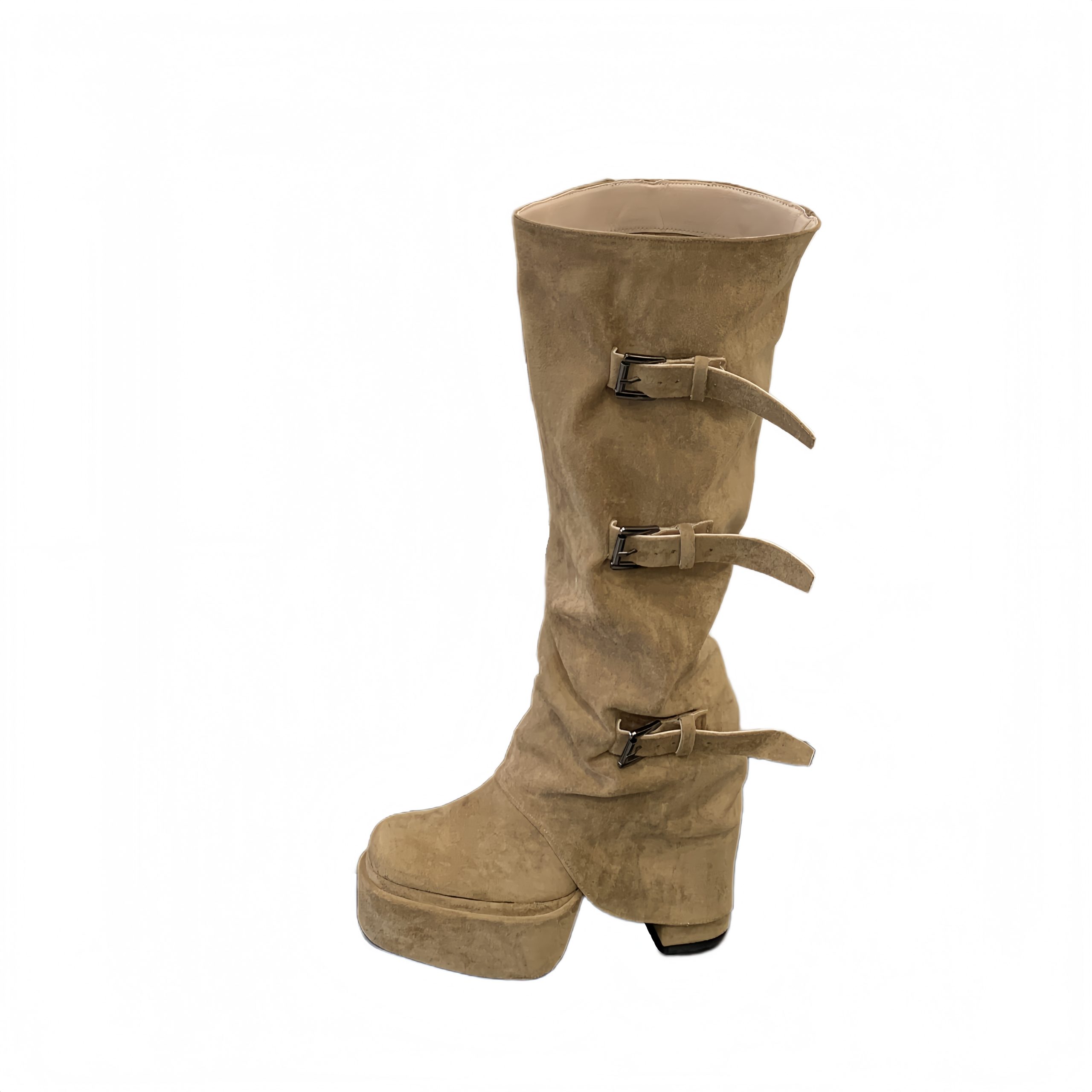 BUBUFLY 2025 New Women's Short Over-Knee Boots High Heel Slim Stacked Boots Suede Stretch High-Top Boots