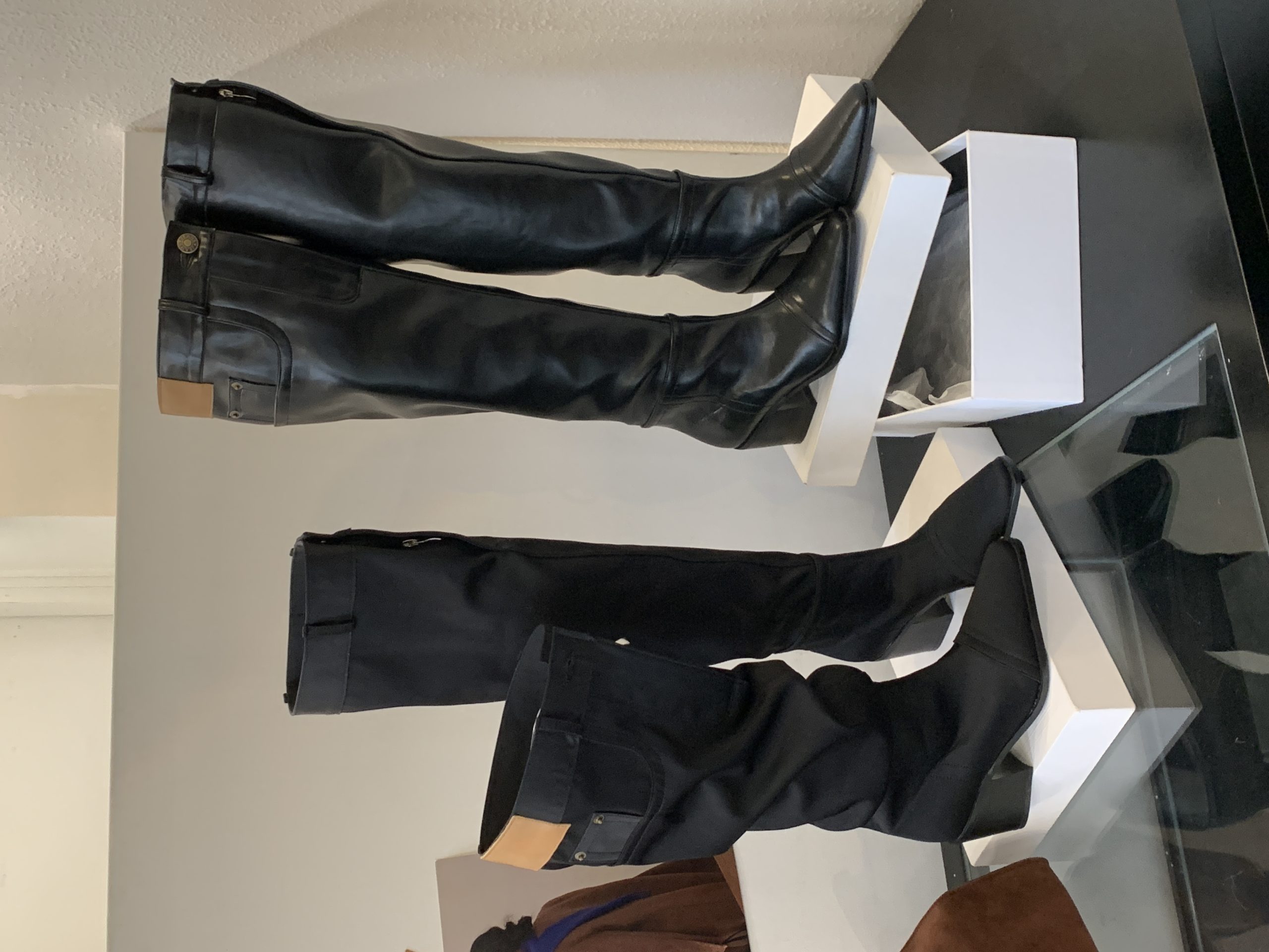2025 New Style BUBUFLY Women's Square Toe Over Knee High Boots Chunky Heel Stretch Lycra Riding Boots