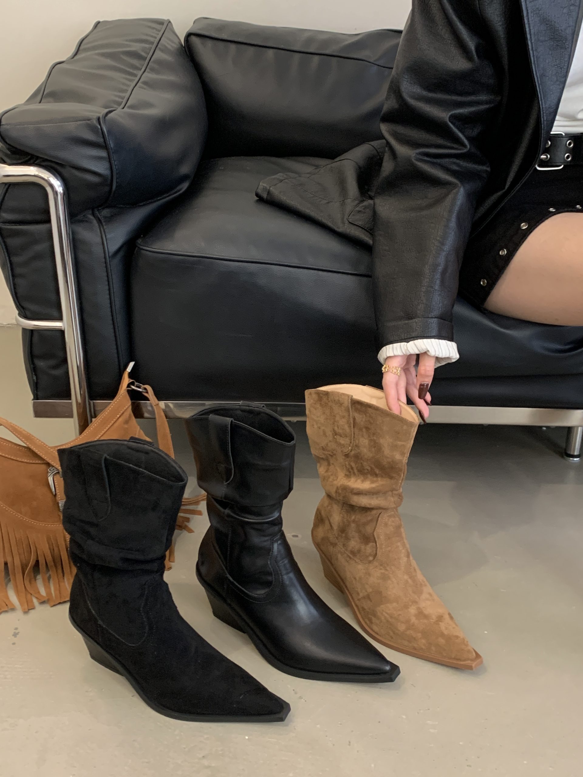 BUBUFLY Women's Chunky Heel Western Boots 2025 New Fashion Mid-Calf Boots