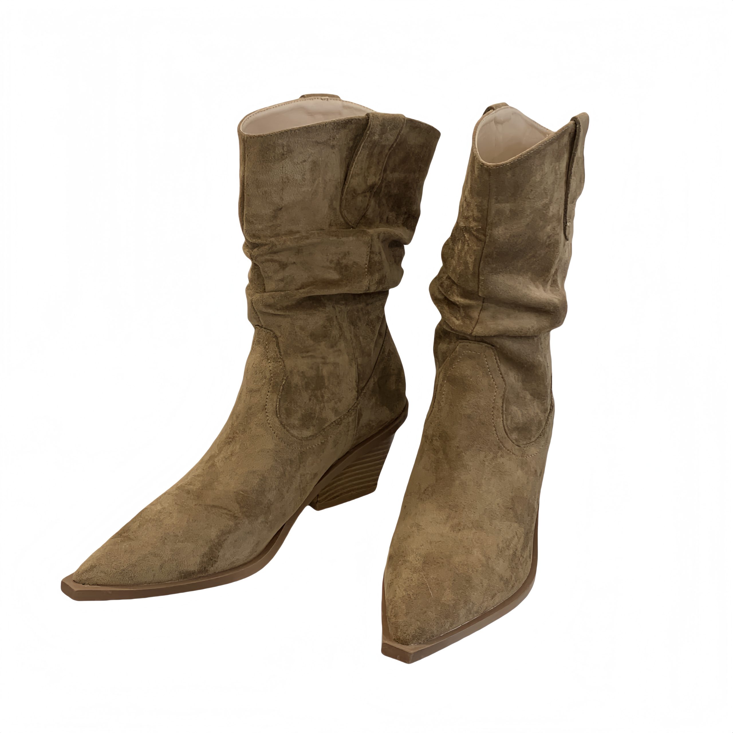 BUBUFLY Women's Chunky Heel Western Boots 2025 New Fashion Mid-Calf Boots