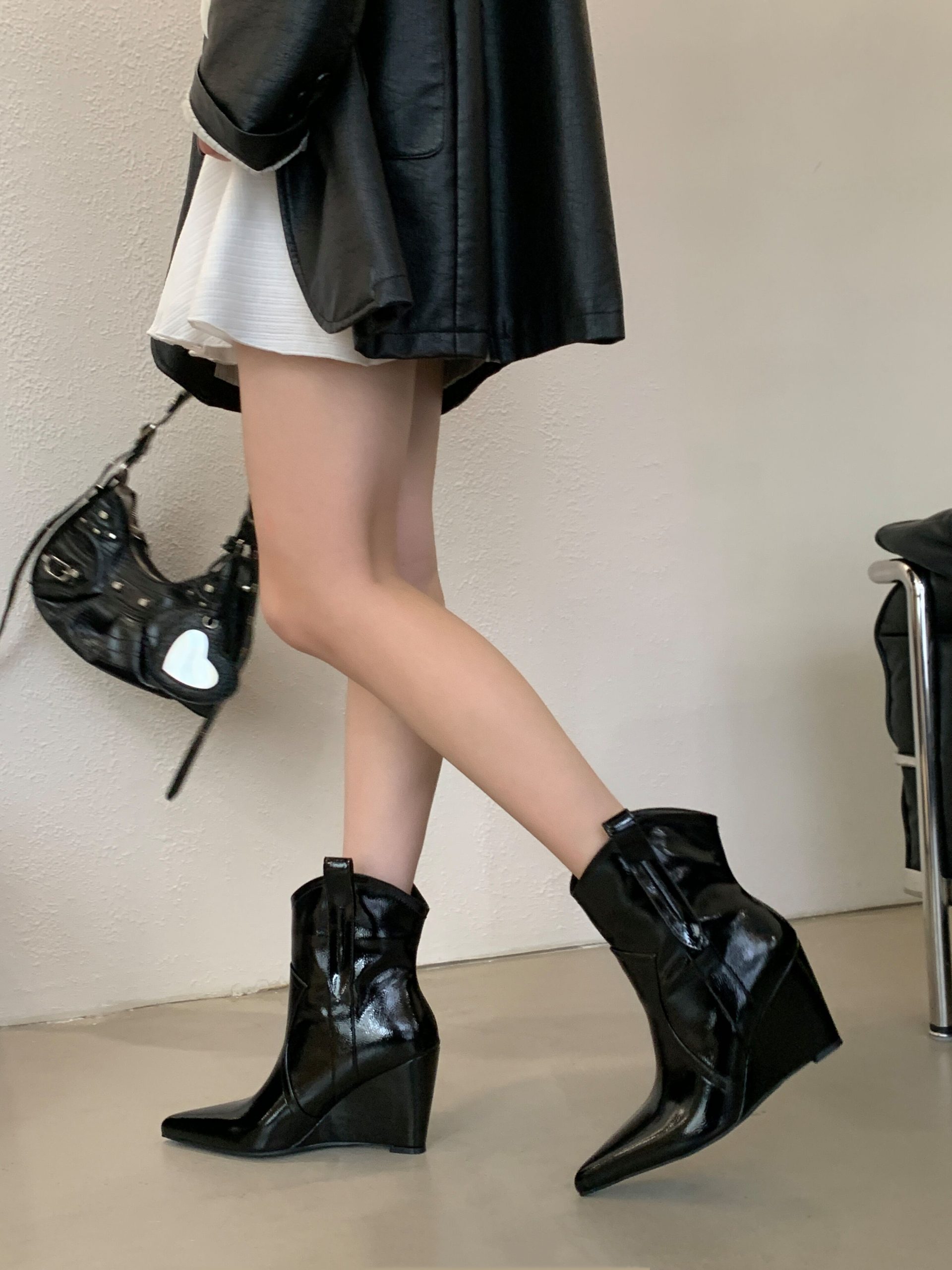 BUBUFLY Women's Pointed Toe Short Boots 2025 Autumn Winter High Heel Wedge Boots