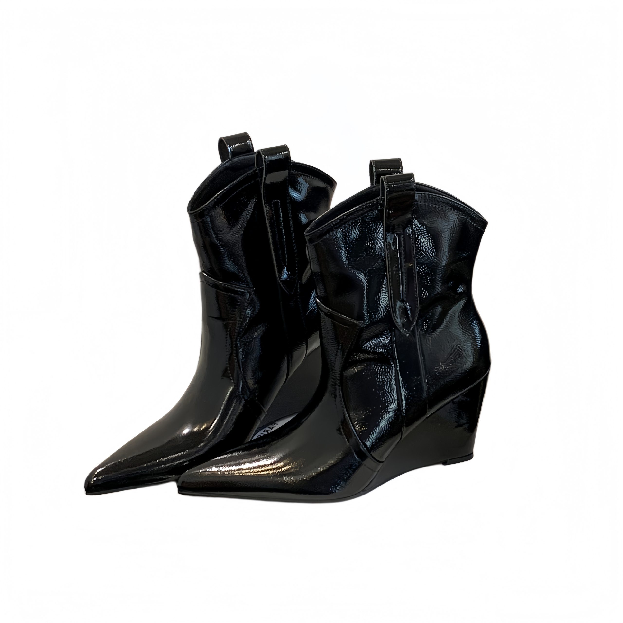 BUBUFLY Women's Pointed Toe Short Boots 2025 Autumn Winter High Heel Wedge Boots