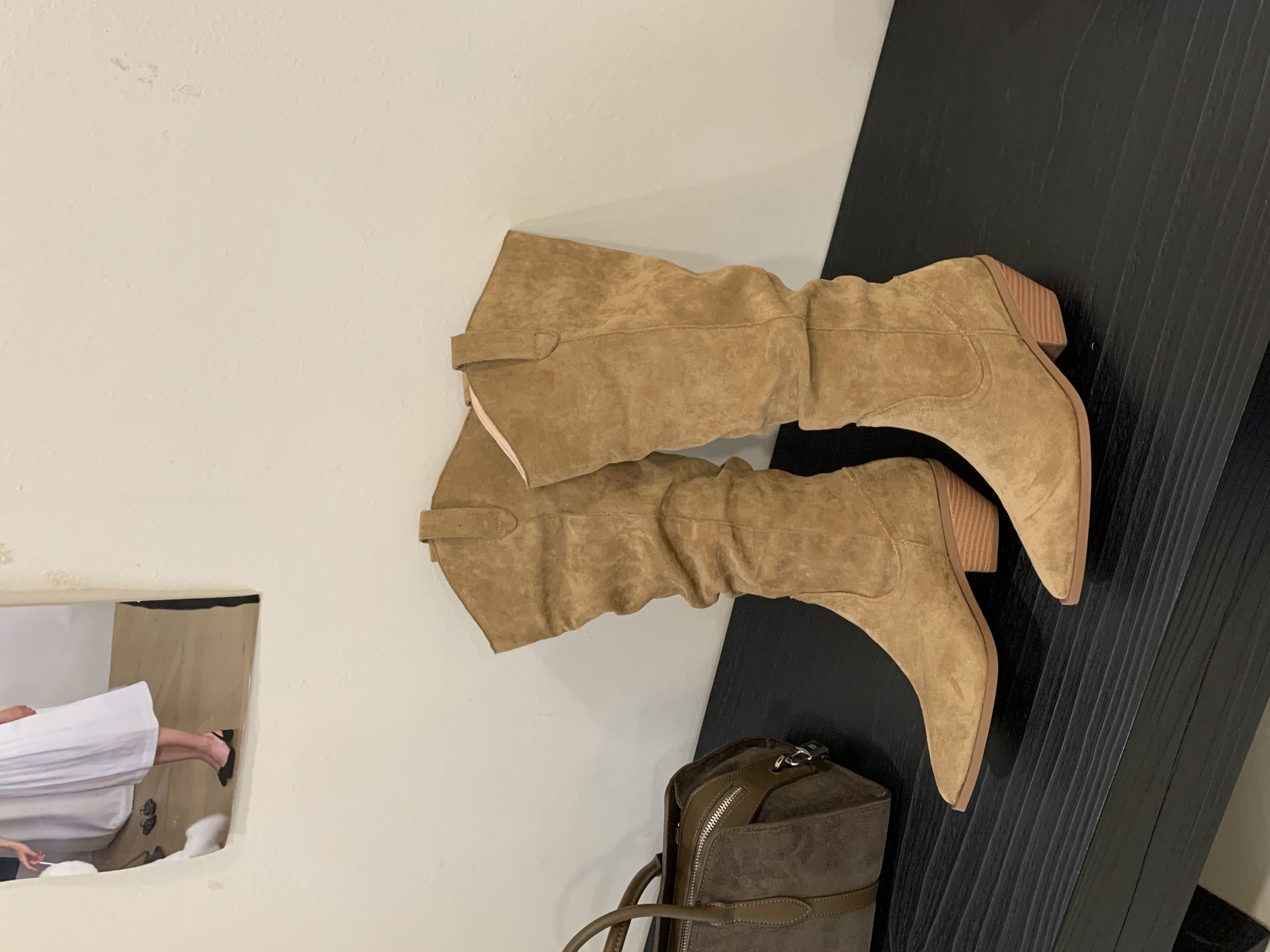 BUBUFLY Pointed Toe Chunky Heel Stacked Boots High Top Boots 2025 Autumn Winter Khaki Short Boots Not Over Knee Small Size Tall Boots