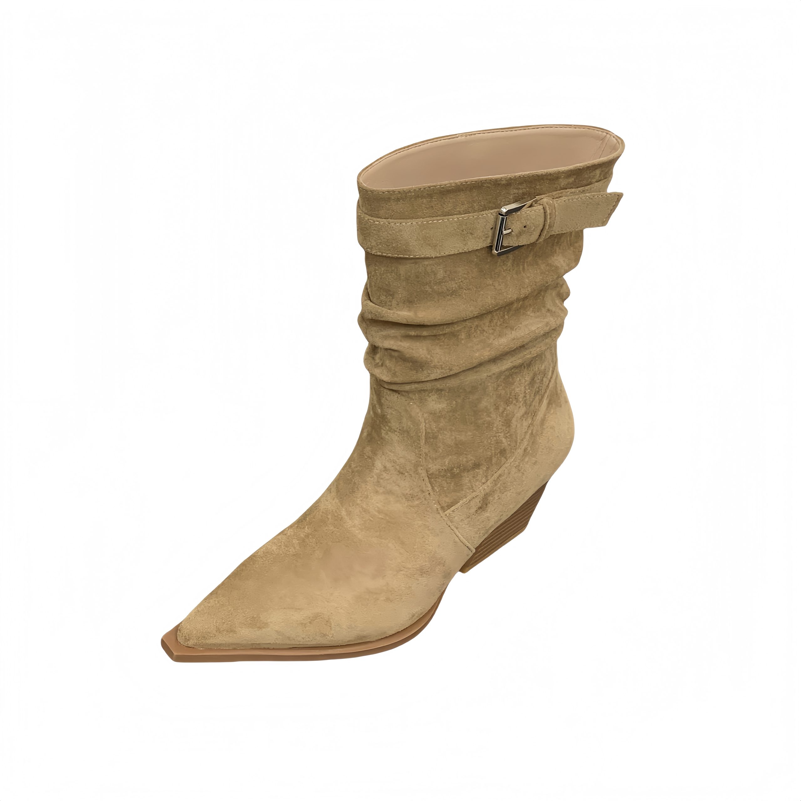 2025 New Pointed Toe Stacked Boots Short Boots High Heel Retro Western Cowboy Boots Flat Mouth Mid Calf Boots