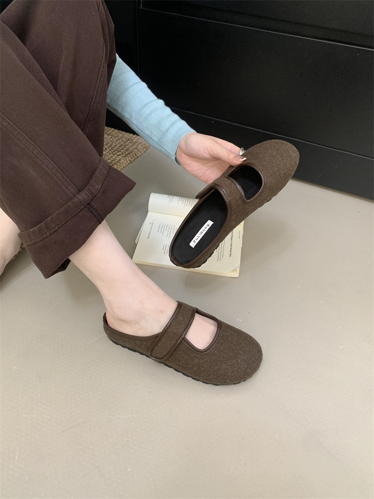 Women's Casual Faux Fur Mule Slippers with Strap - Non-Slip Flat Shoes for Daily Wear
