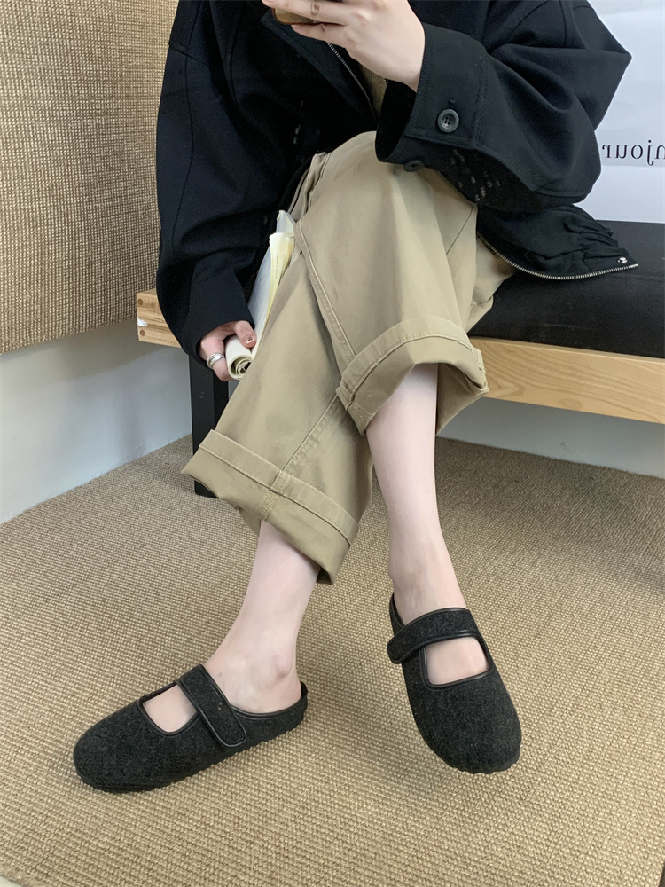 Women's Casual Faux Fur Mule Slippers with Strap - Non-Slip Flat Shoes for Daily Wear