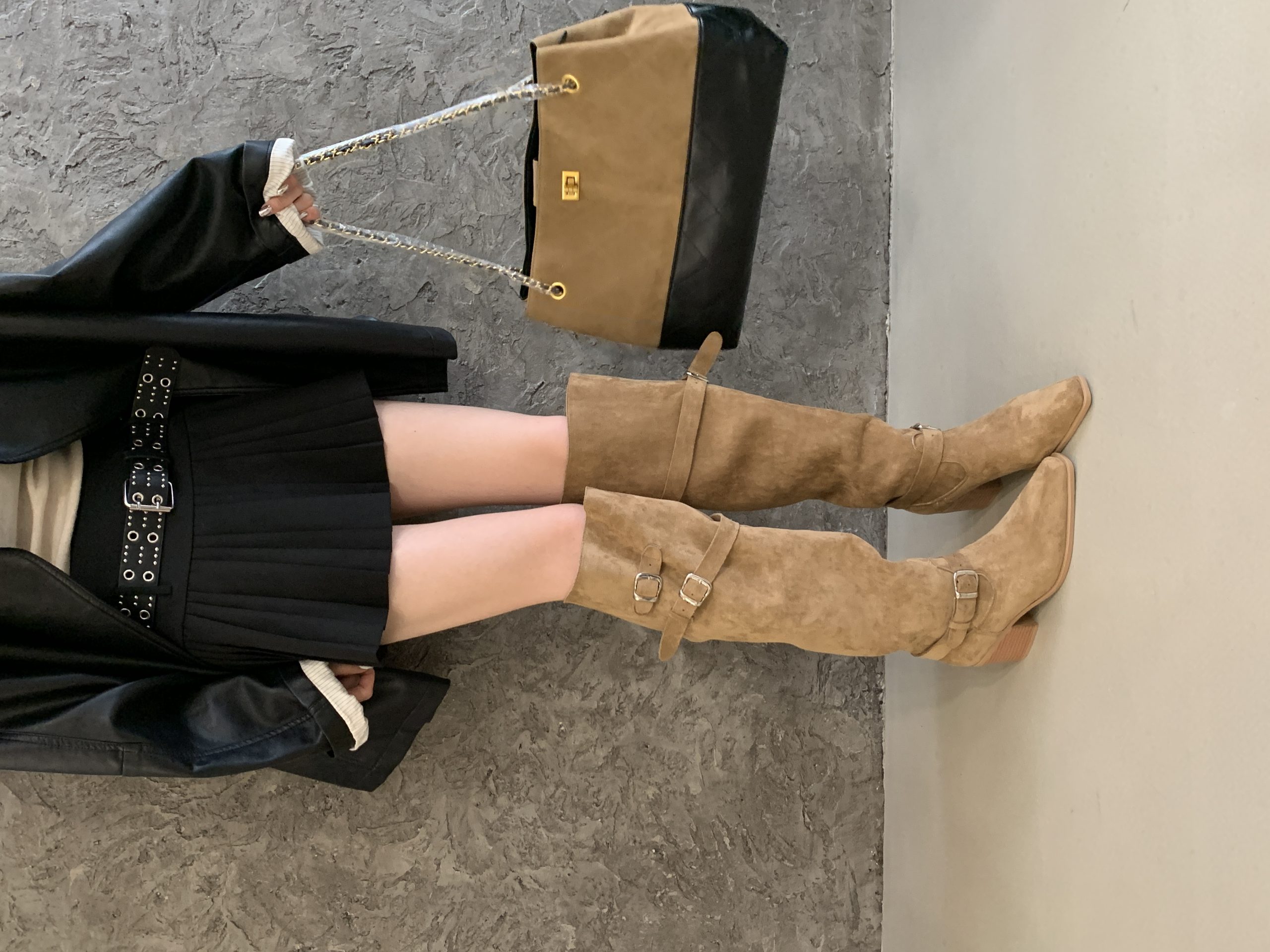 BUBUFLY Women's Over Knee Boots 2025 Fall Winter Suede Fashion Pointed Toe Chunky Heel Stacked Boots