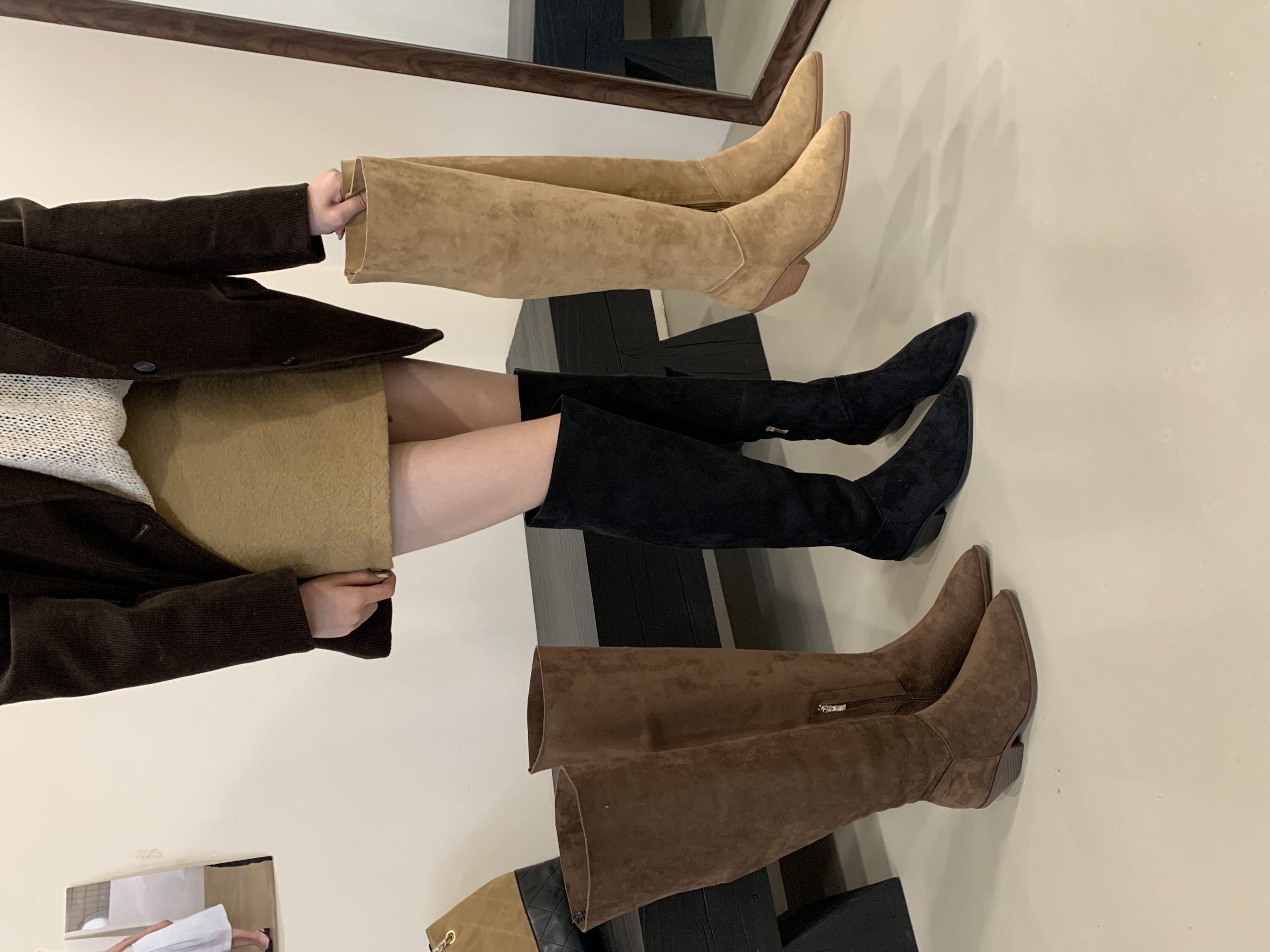 2025 New Winter Over Knee Boots Pointed Toe Chunky Heel Suede Tall Boots Women