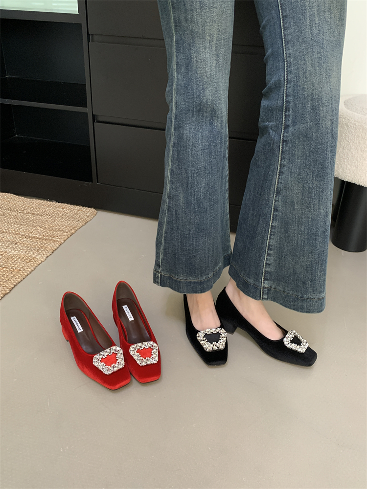 1758093329944_k10KjJ.jpg French Style Square Toe Low Heel Mary Jane Shoes for Women 2025 Spring Autumn Soft Velvet Buckle Slip On Dress Shoes