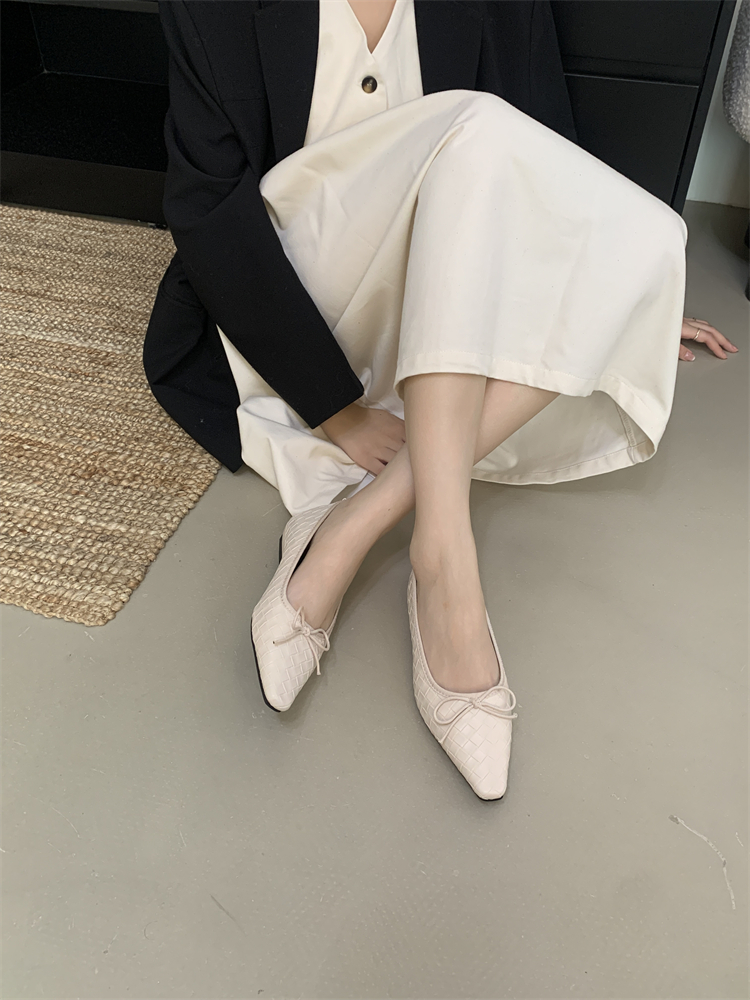 2025 Autumn New Wedge Mary Jane Shoes for Women Woven Comfortable Commuter High Heels Bow Shallow Mouth Single Shoes