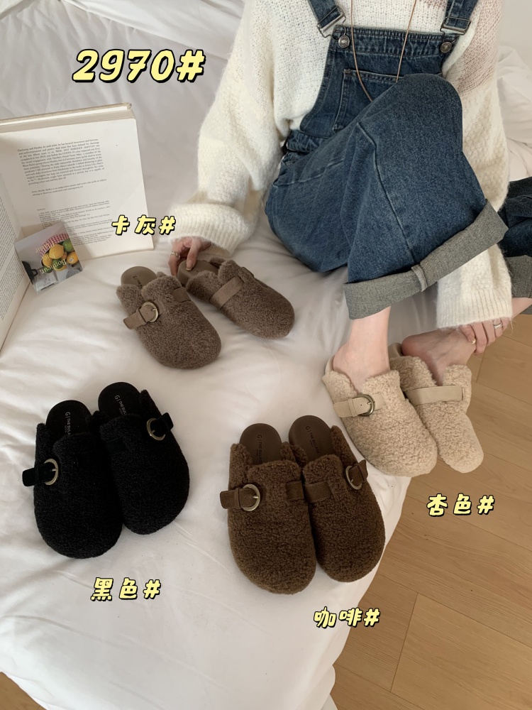 1759899309381_NMIKao.jpg Women's Flat Birkenstock Style One-Strap Faux Fur Slippers 2025 New Autumn Winter Slip-On Shoes