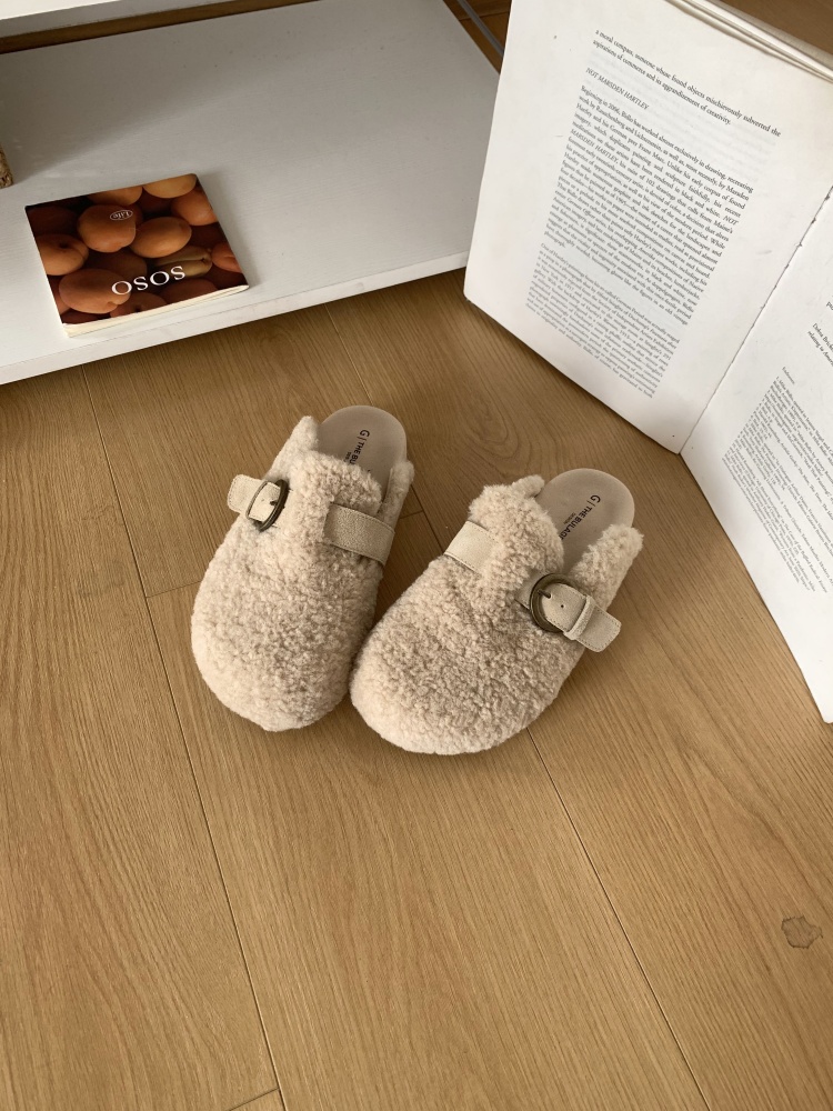 1759899534448_uSWW2R.jpg Women's Flat Birkenstock Style One-Strap Faux Fur Slippers 2025 New Autumn Winter Slip-On Shoes