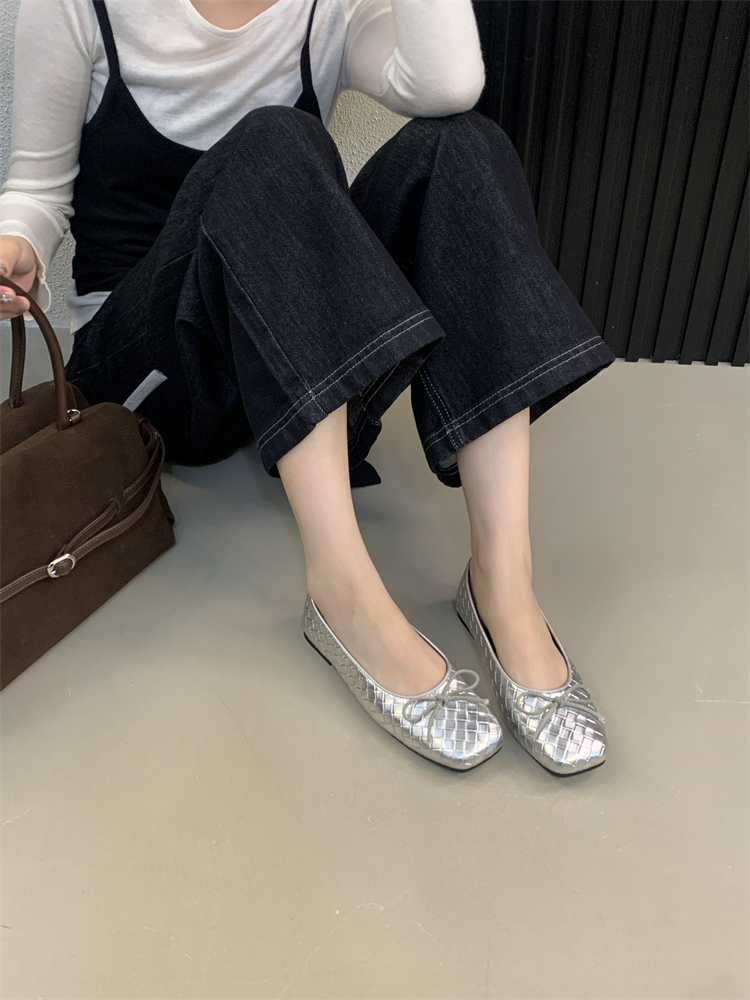 2025 New Style Chanel Style Square Toe Bow Flat Shoes for Women - Soft Leather Loafers