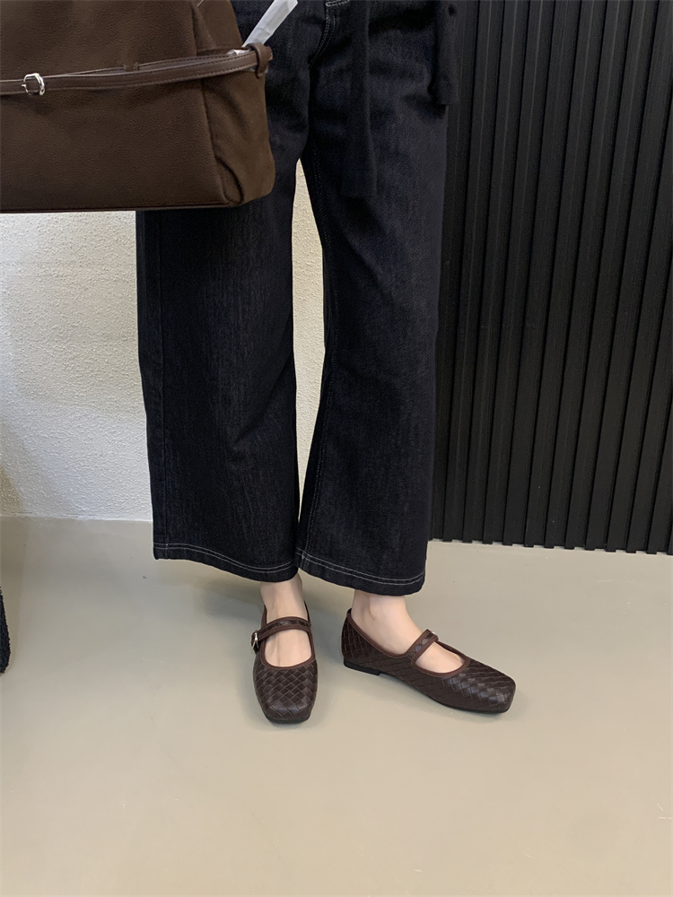 1759915027968_LjM5bs.jpg Korean Style 2025 Autumn New Woven Flat Shallow Mouth Women's Shoes Casual Low Heel Grandma Shoes