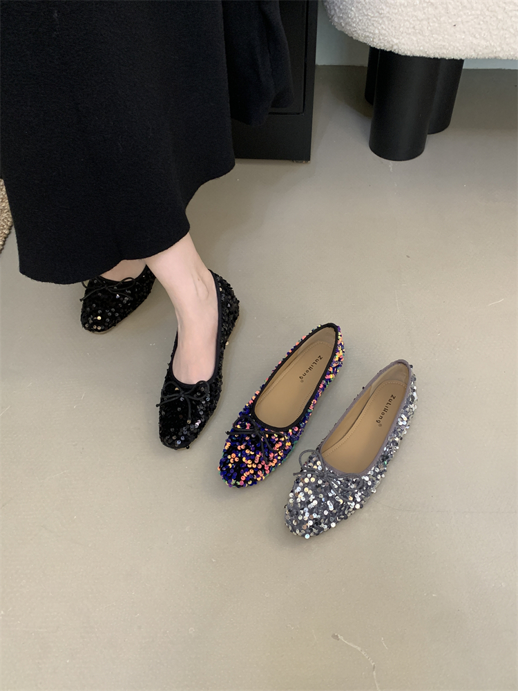 1760776638133_hs91uu.jpg French Retro Silver Bow Fairy Shoes Gentle Lady Square Toe Inner Height Increase Soft Sole Sequins Slip-On