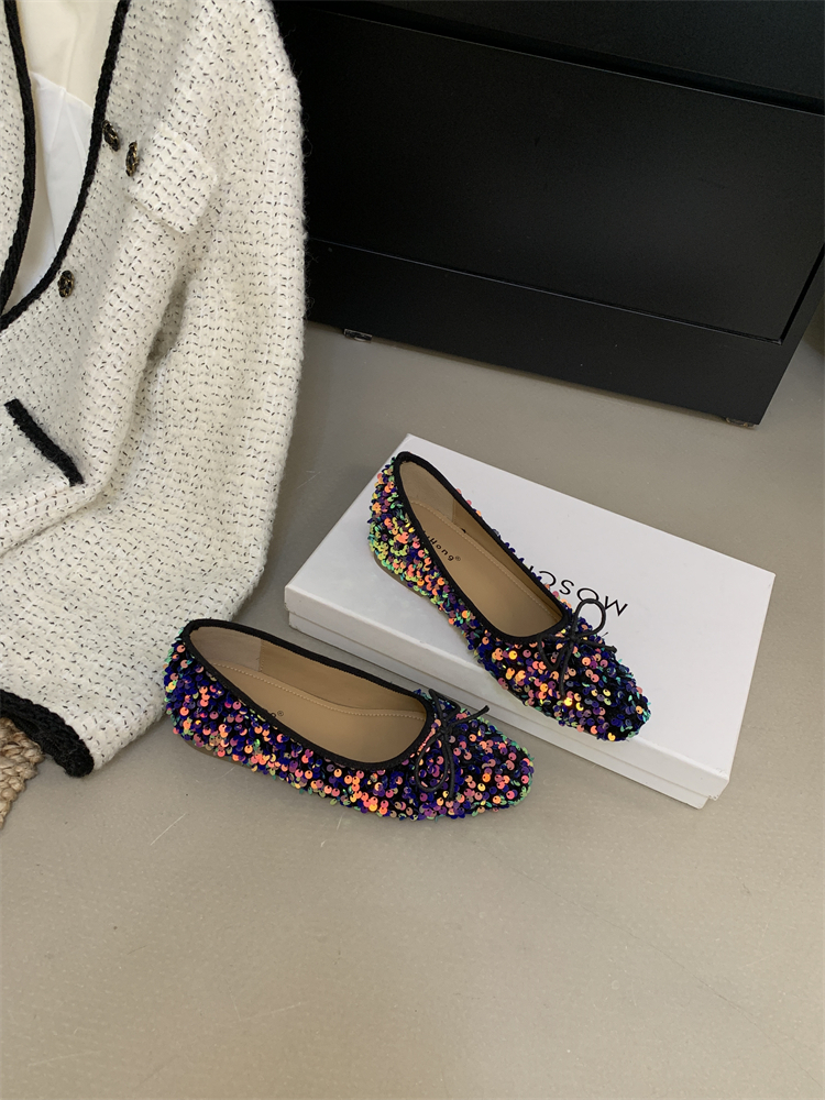 1760776732857_kfFmla.jpg French Retro Silver Bow Fairy Shoes Gentle Lady Square Toe Inner Height Increase Soft Sole Sequins Slip-On