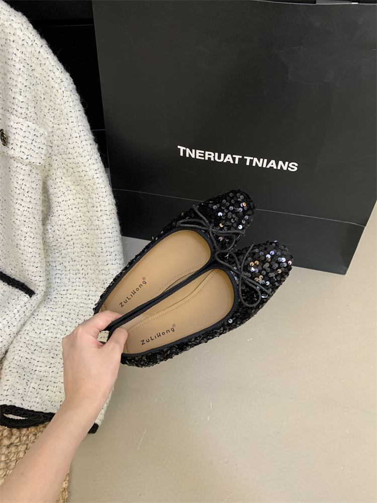 1760776743835_XIymFV.jpg French Retro Silver Bow Fairy Shoes Gentle Lady Square Toe Inner Height Increase Soft Sole Sequins Slip-On