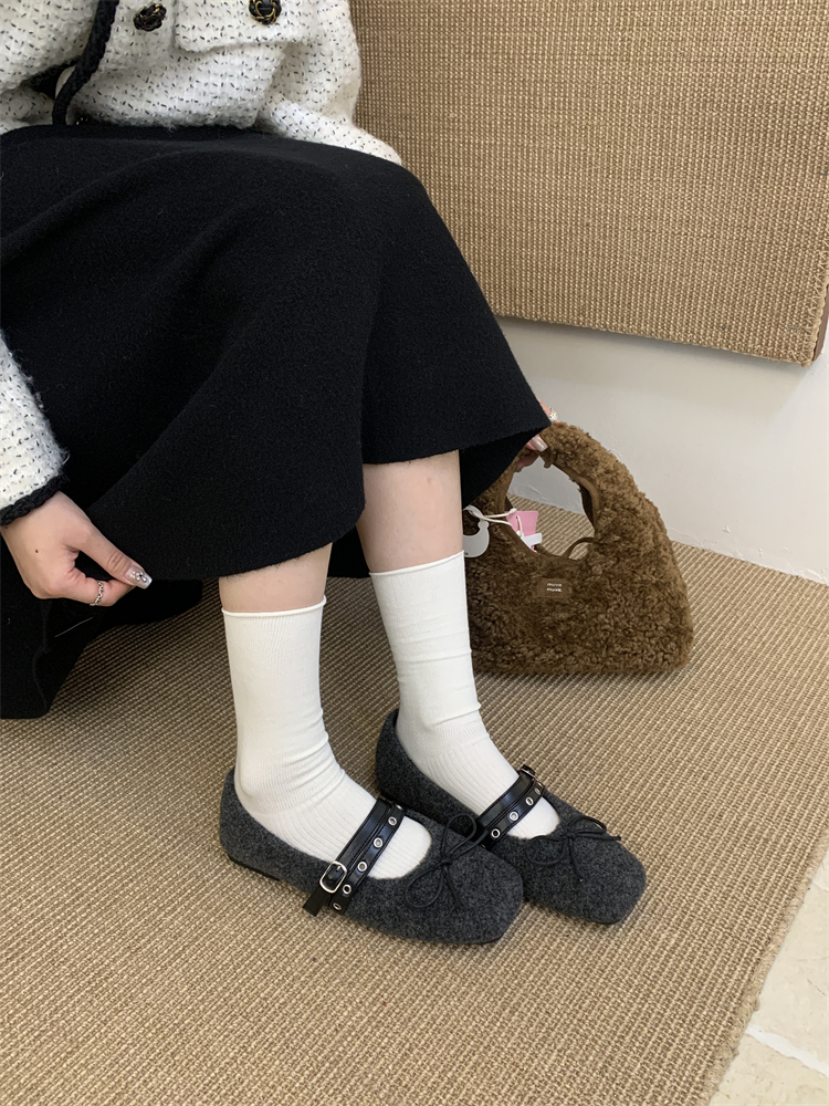 2025 New Winter Bowknot One-Strap Furry Shoes Slip-On Warm Thick Fleece Moccasin 35-40
