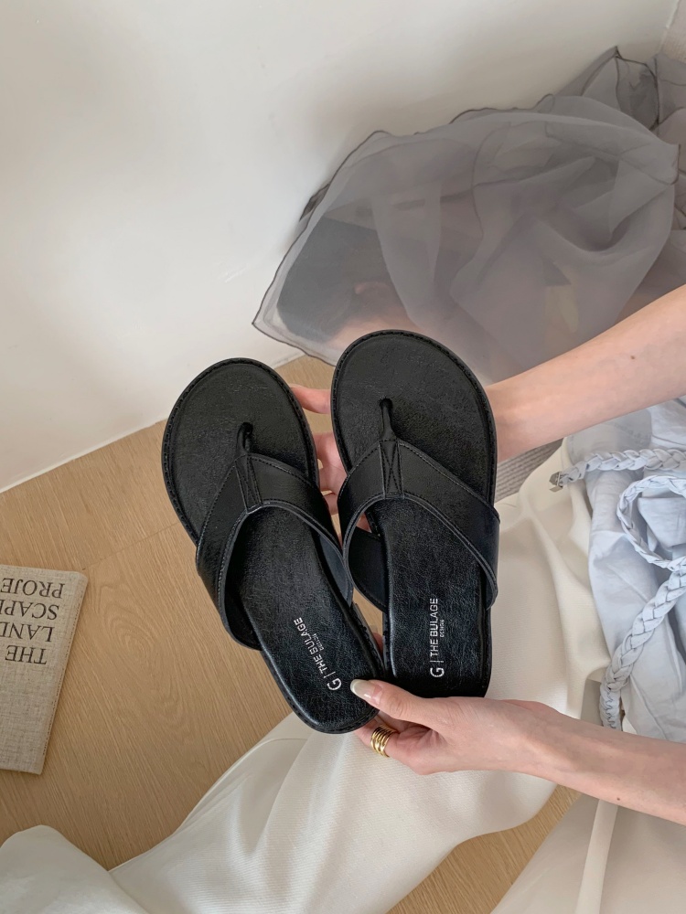 Summer New Korean Style Roman Flat Thong Slippers for Women Slip-On Toe Clip Sandals